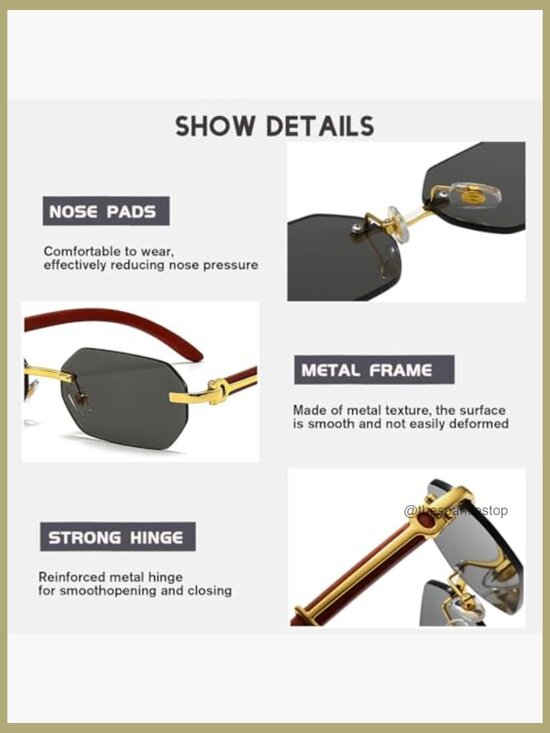 Rimless Rectangle Sunglasses Retro Small Frame Square UV400 Protection Unisex
